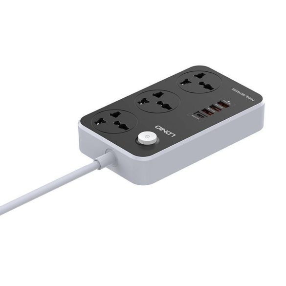 Power strip 3 AC aljzattal, 4x USB, LDNIO SC3412, EU/US, 2500W (szürke)