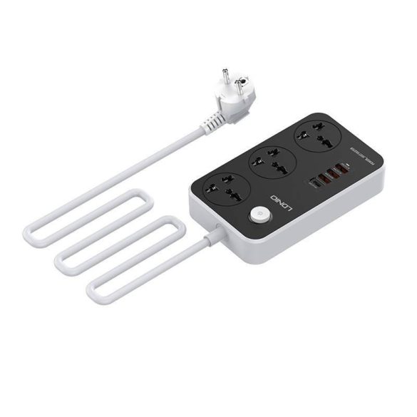 Power strip 3 AC aljzattal, 4x USB, LDNIO SC3412, EU/US, 2500W (szürke)