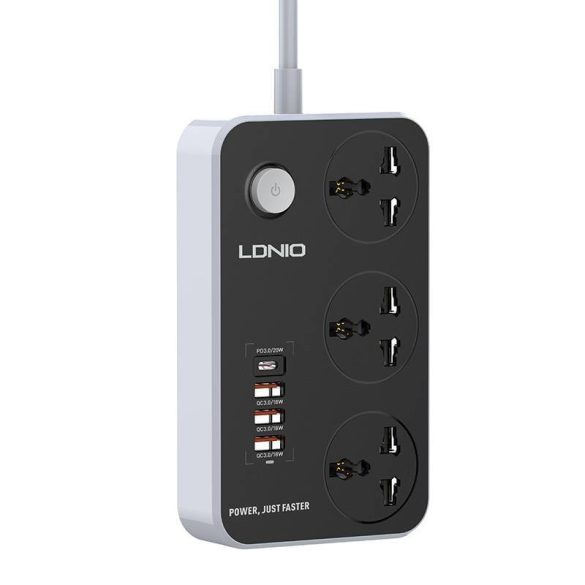 Power strip 3 AC aljzattal, 4x USB, LDNIO SC3412, EU/US, 2500W (szürke)