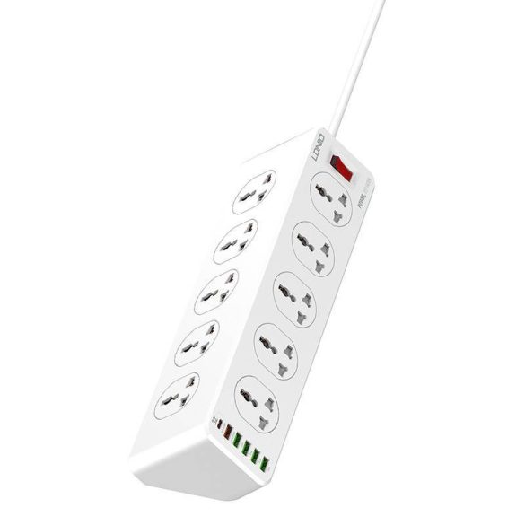 LDNIO SC10610 hálózati csatlakozó 10 AC csatlakozóval, 5x USB, 1x USB-C, 2500W, 2m (fehér)