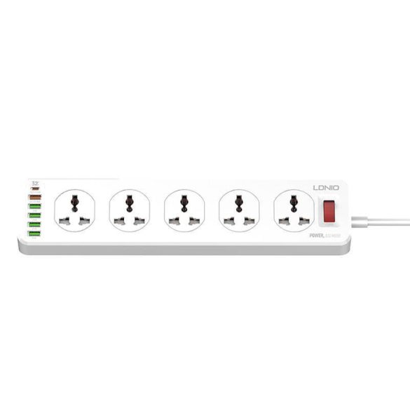 LDNIO SC10610 hálózati csatlakozó 10 AC csatlakozóval, 5x USB, 1x USB-C, 2500W, 2m (fehér)