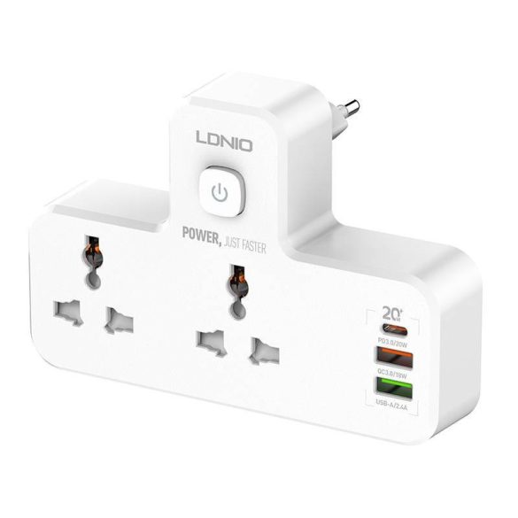 LDNIO SC2311 Power strip 2 AC aljzattal, 2USB, USB-C, éjszakai lámpával 2500W (fehér)