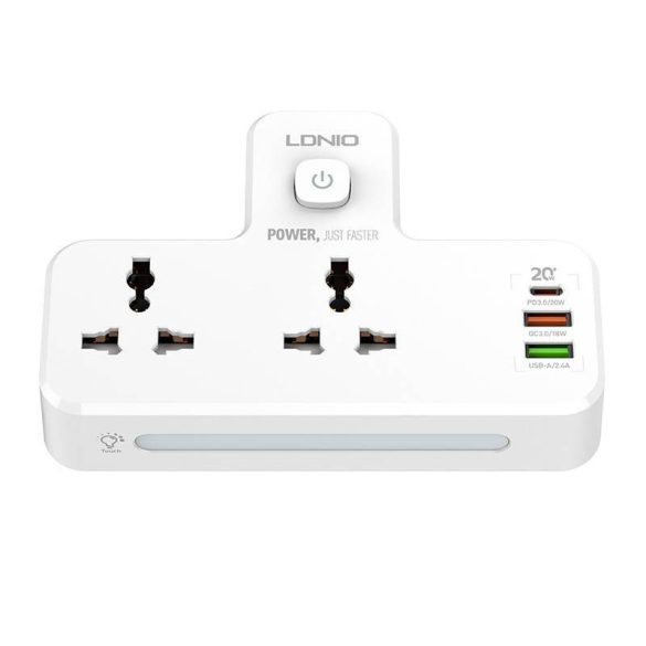 LDNIO SC2311 Power strip 2 AC aljzattal, 2USB, USB-C, éjszakai lámpával 2500W (fehér)