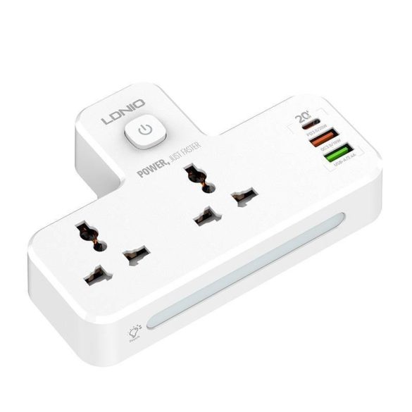 LDNIO SC2311 Power strip 2 AC aljzattal, 2USB, USB-C, éjszakai lámpával 2500W (fehér)