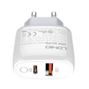 LDNIO A2424C hálózati töltő 1xUSB-A és 1xUSB-C csatlakozóval max. 20W fehér