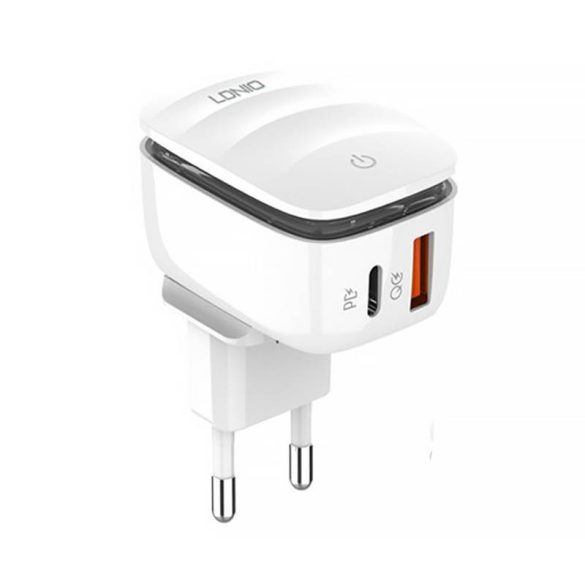 LDNIO A2425C hálózati töltő 1xUSB-A és 1xUSB-C csatlakozóval max. 20W fehér