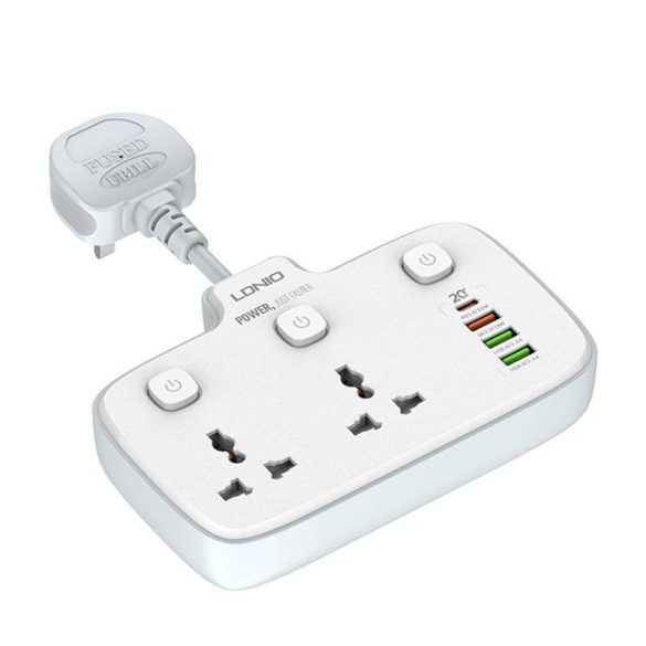 Power strip 2 AC aljzattal, 3x USB, 1x USB-C LDNIO SC2413, EU/US, 2500W (fehér)