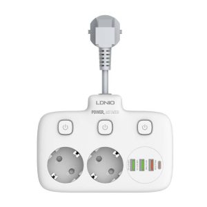 Power strip 2 AC aljzattal, 3x USB, USB-C, LDNIO SE2435, 2500W (fehér)