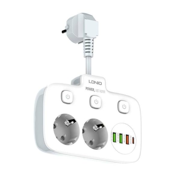 Power strip 2 AC aljzattal, 3x USB, USB-C, LDNIO SE2435, 2500W (fehér)