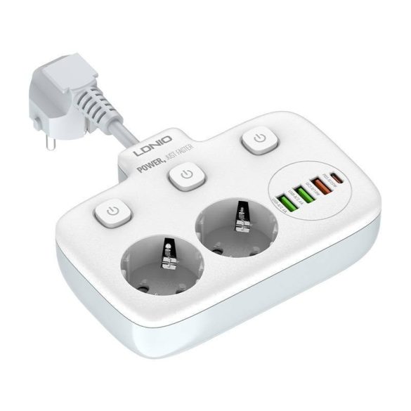 Power strip 2 AC aljzattal, 3x USB, USB-C, LDNIO SE2435, 2500W (fehér)