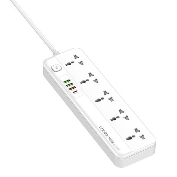 Power strip 5 AC aljzattal, 3x USB, USB-C, LDNIO SC5415, EU/US, 2500W (fehér)