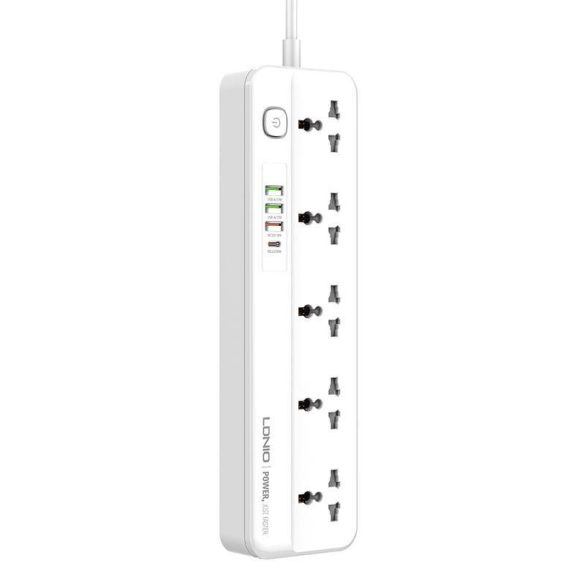 Power strip 5 AC aljzattal, 3x USB, USB-C, LDNIO SC5415, EU/US, 2500W (fehér)