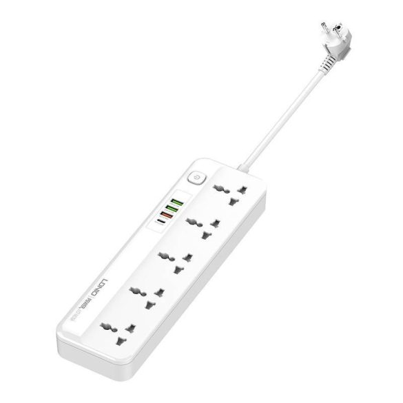 Power strip 5 AC aljzattal, 3x USB, USB-C, LDNIO SC5415, EU/US, 2500W (fehér)