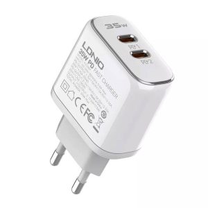 LDNIO A2528M hálózati töltő 2xUSB-C csatlakozóval és Type-C - Type-C kábellel max. 35W fehér