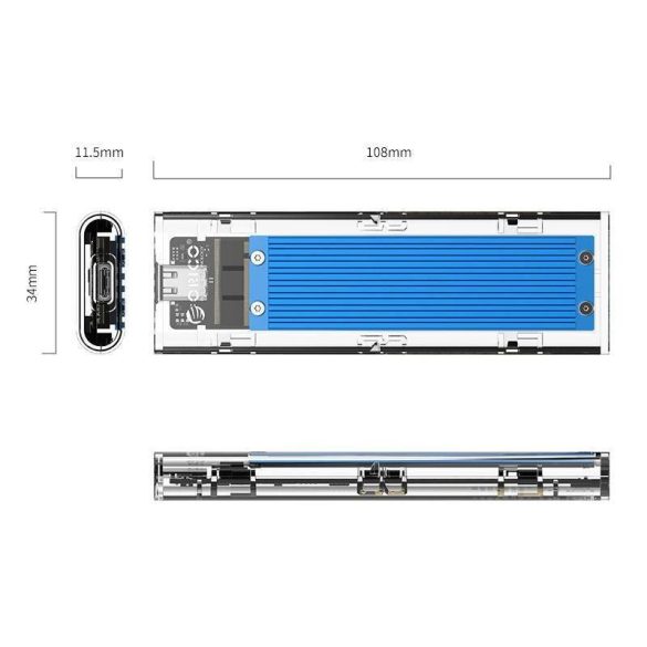 Orico M.2 SDD ház, NVME, USB-C 3.1 Gen.2, 10 Gbps (kék)