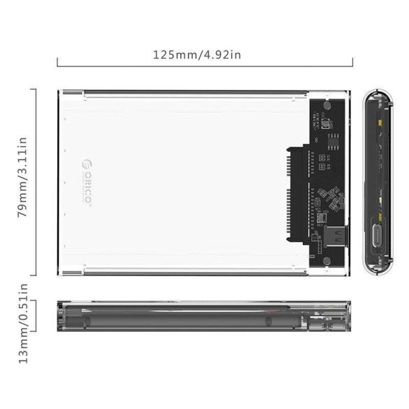 Orico HDD 2.5 külső ház + USB-C 3.1 Gen2 kábel