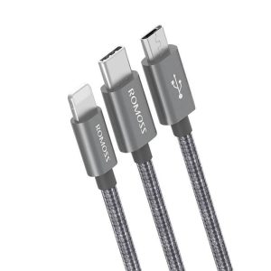 Romoss CB25N 3in1 USB-C / Lightning / Micro 3A USB kábel 1m (szürke)