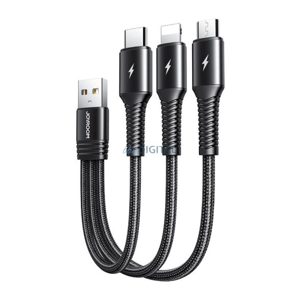 Joyroom S-01530G9 USB-A - Type-C/Lightning/microUSB kábel 3.5A 0.15m - fekete