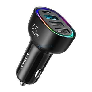 Joyroom JR-CL09 autós töltő 3xUSB-A és 1xUSB-C csatlakozssal PD QC3.0 45W - fekete