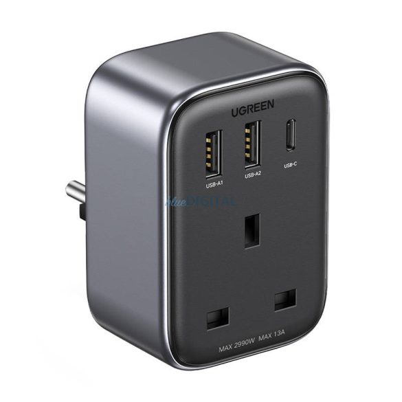 Utazási adapter UK EU-csatlakozóra UGREEN CD314 2xUSB-A, 1xUSB-C