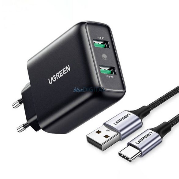 UGREEN Gyorstöltő, 2xUSB-A, 18W, PD 3.0 EU (fekete)