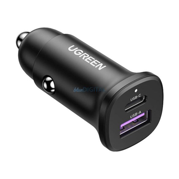 Ugreen EC305 autós töltő 1xUSB-A és 1xUSB-C csatlakozással 30W PD QC - fekete