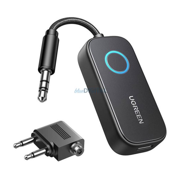 Bluetooth 5.3 Ugreen CM671 vevő/adó, mini jack 3,5 mm, 300mAh + repülőgépes adapter