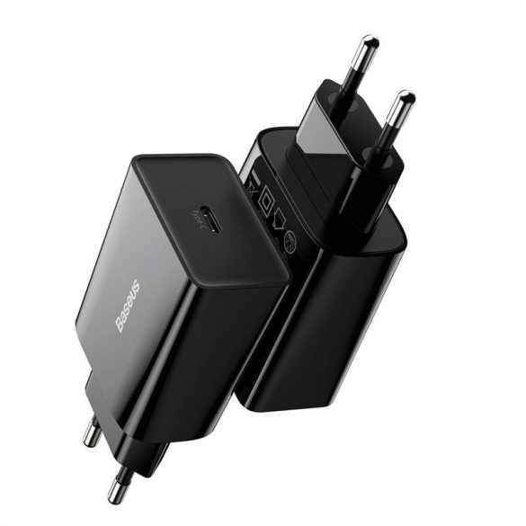 Baseus speed mini gyorstöltő, USB + USB-C, PD, 3A, 20 W (fekete)