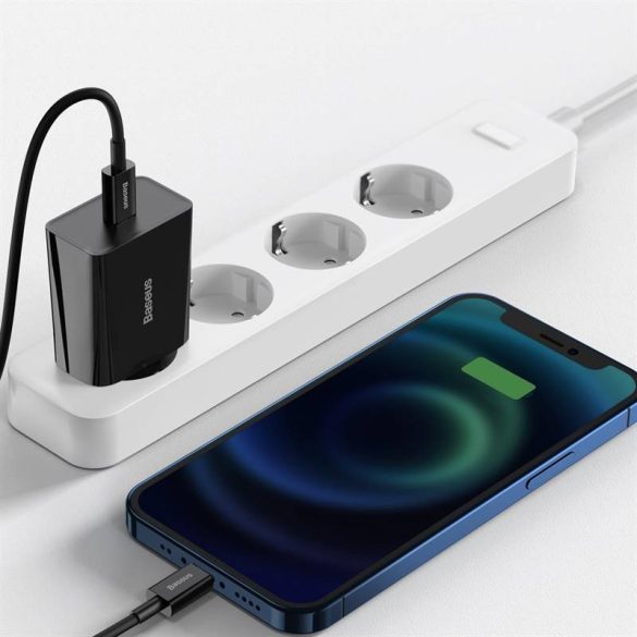 Baseus speed mini gyorstöltő, USB + USB-C, PD, 3A, 20 W (fekete)