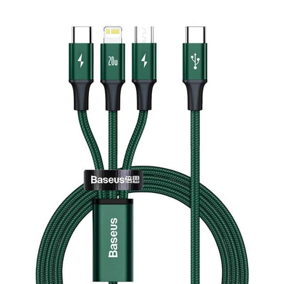 Baseus Rapid Series USB-C 3 az 1-ben kábel, mikro USB / Lightning / USB-C, 20 W, 1,5 m (zöld)