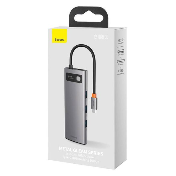 Baseus Metal Gleam sorozat 8 az 1-ben hub, USB-C - 3x USB 3.0 + HDMI + USB-C PD + Ethernet RJ45 + microSD / SD