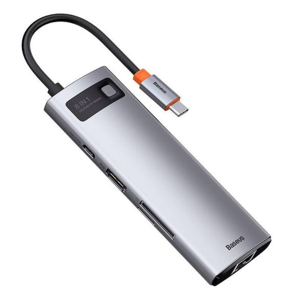 Baseus Metal Gleam sorozat 8 az 1-ben hub, USB-C - 3x USB 3.0 + HDMI + USB-C PD + Ethernet RJ45 + microSD / SD