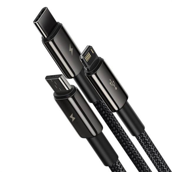 Baseus Tungsten Gold 3 az 1-ben USB-kábel, USB-mikro-USB / USB-C / Lightning, 3,5 A, 1,5 m (fekete)