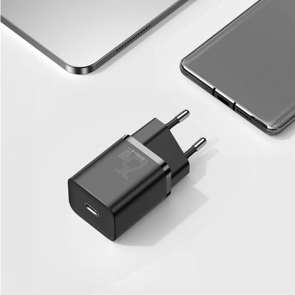 Baseus Super Si 1C 25W gyorstöltő adapter 1 m-es USB-C-USB-C kábellel (fekete)