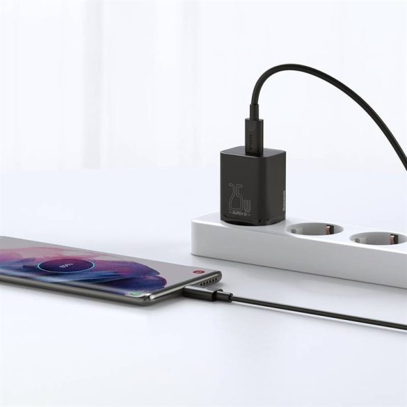 Baseus Super Si 1C 25W gyorstöltő adapter 1 m-es USB-C-USB-C kábellel (fekete)