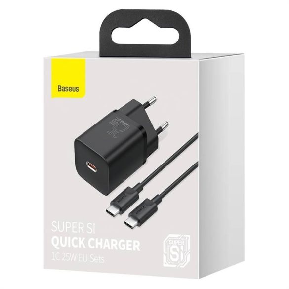 Baseus Super Si 1C 25W gyorstöltő adapter 1 m-es USB-C-USB-C kábellel (fekete)