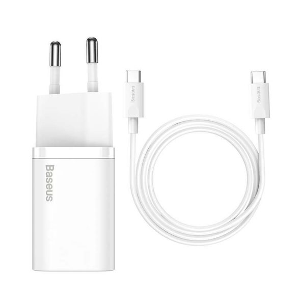 Baseus Super Si gyorstöltő 1C 25W adapter USB-C-USB-C 1 m-es kábellel (fehér)