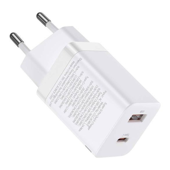 Baseus Super Si Pro gyorstöltő USB + USB-C 30W (fehér)