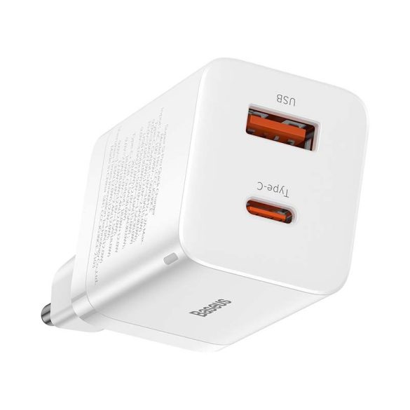 Baseus Super Si Pro gyorstöltő USB + USB-C 30W (fehér)