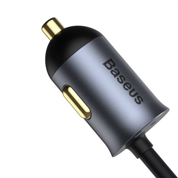 Baseus Share Together autós töltő hosszabbító kábellel, 2x USB, 2x USB-C, 120W (szürke)