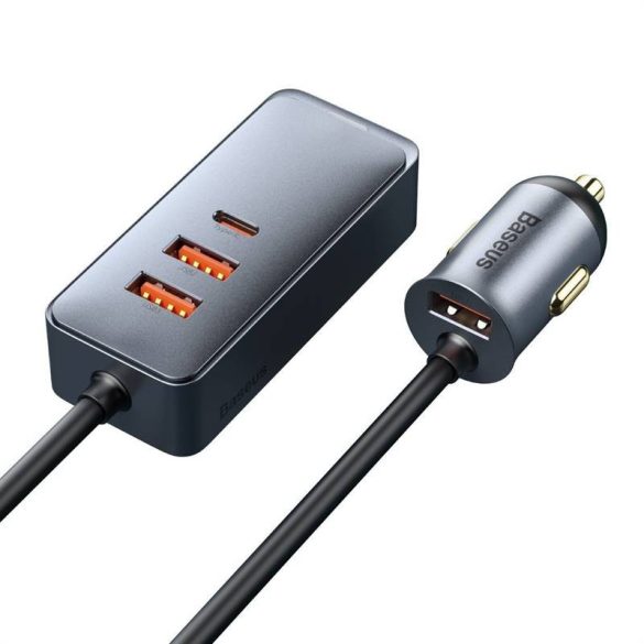 Baseus Share Together autós töltő hosszabbítóval, 3x USB, USB-C, 120W (szürke)