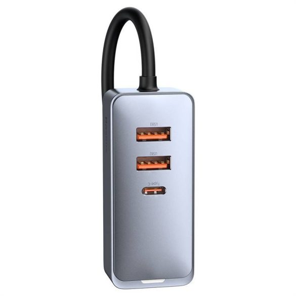 Baseus Share Together autós töltő hosszabbítóval, 3x USB, USB-C, 120W (szürke)