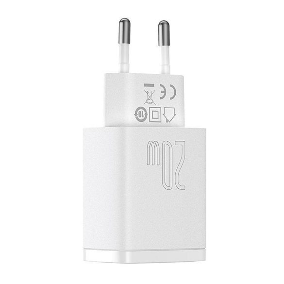 Baseus kompakt gyorstöltő, USB, USB-C, 20 W (fehér)