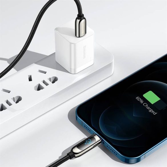 USB-C-Lightning Baseus kijelzőkábel, PD, 20 W, 1 m (fekete)