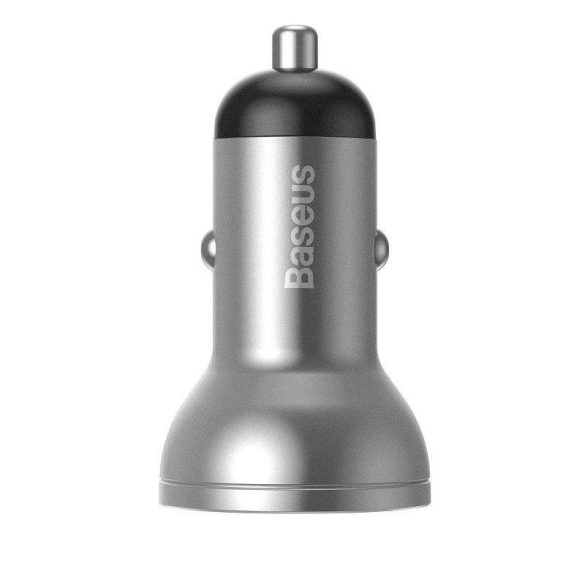 Baseus autós töltő kijelzővel, 2x USB, 4.8A, 24W (ezüst)