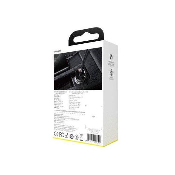 Baseus autós töltő kijelzővel, 2x USB, 4.8A, 24W (szürke)