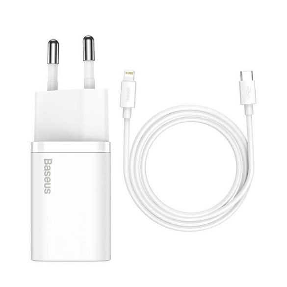 Baseus Super Si gyorstöltő 1C 20W adapter 1 m-es USB-C-Lightning kábellel (fehér)