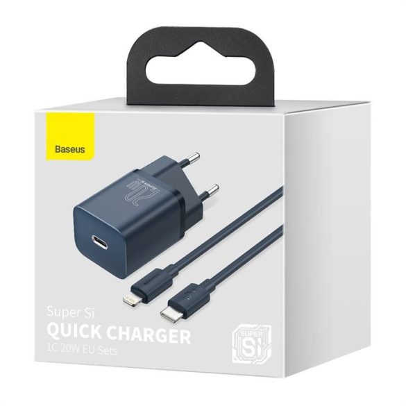 Baseus Super Si Quick Charger 1C 20W fali töltő 1 m-es USB-C-villámkábellel (kék)