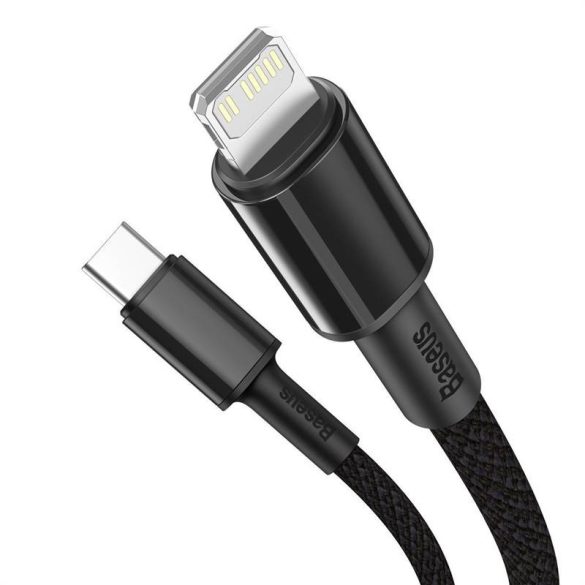 USB-C kábel Lightning Baseushoz, nagy sűrűségű fonott, 20 W, 5 A, PD, 1 m (fekete)
