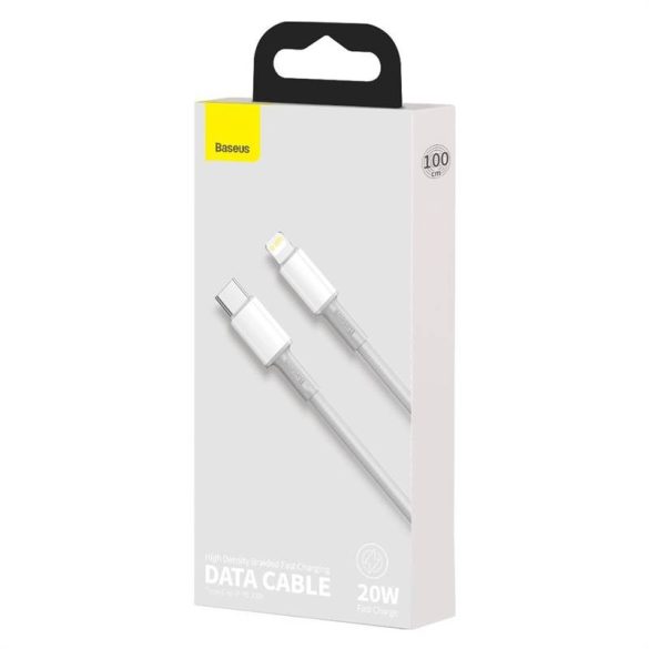 USB-C kábel Lightning Baseushoz, nagy sűrűségű fonott, 20 W, 5 A, PD, 1 m (fehér)